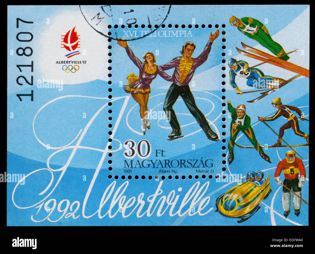 HUNGARY CIRCA 1991 Stamp printed in Hungary shows Winter sports at