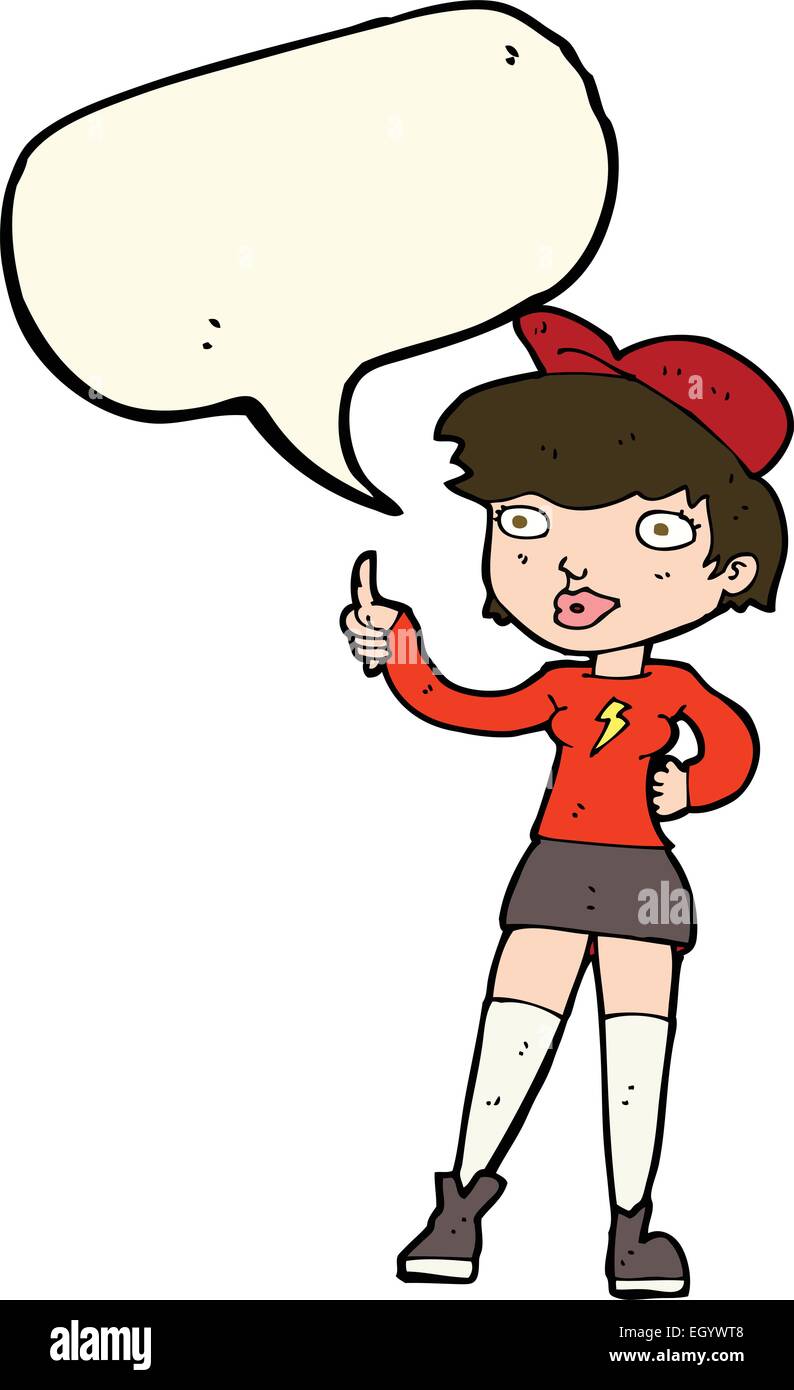 cartoon skater girl giving thumbs up symbol with speech bubble Stock ...