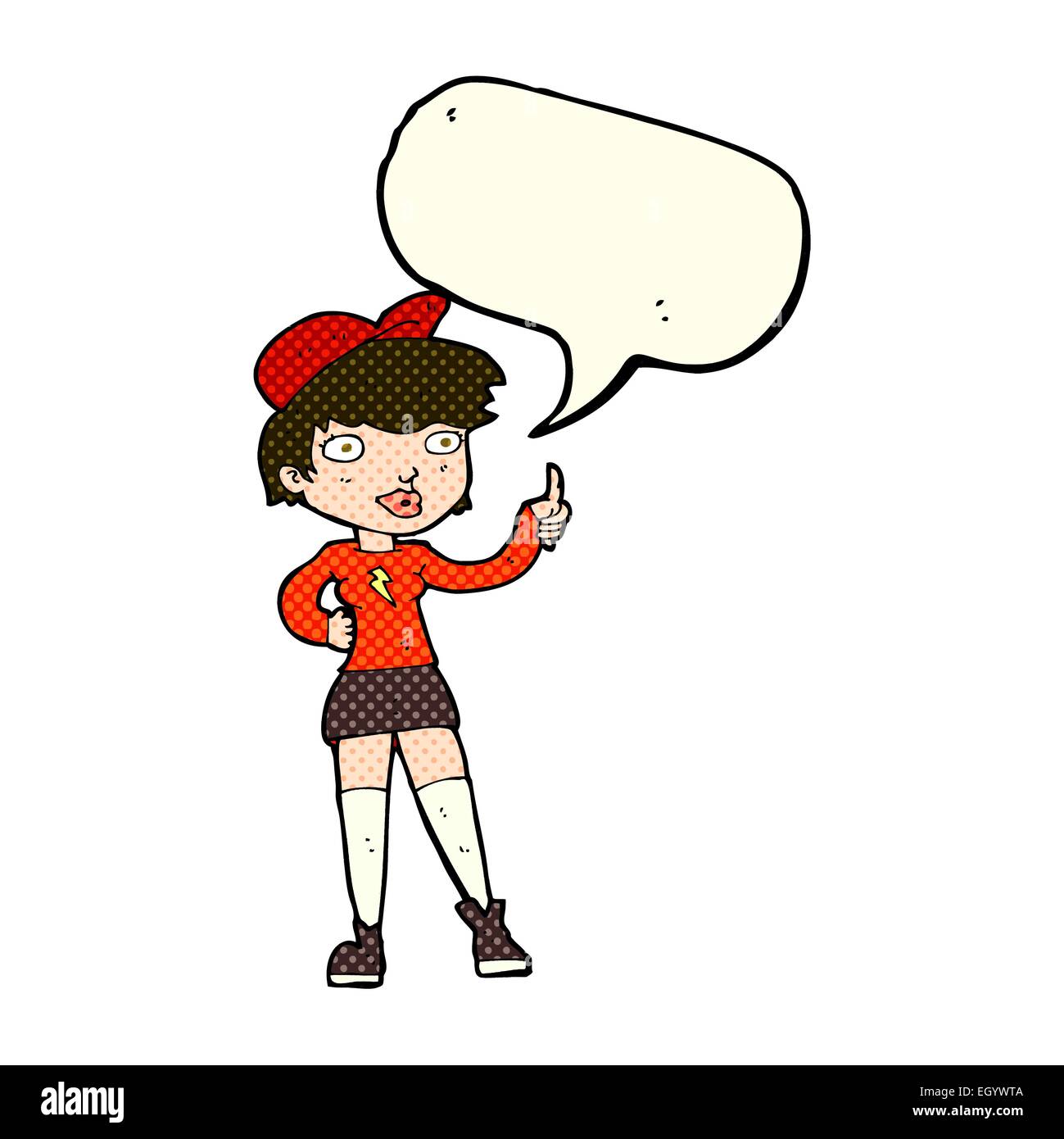 cartoon skater girl giving thumbs up symbol with speech bubble Stock ...