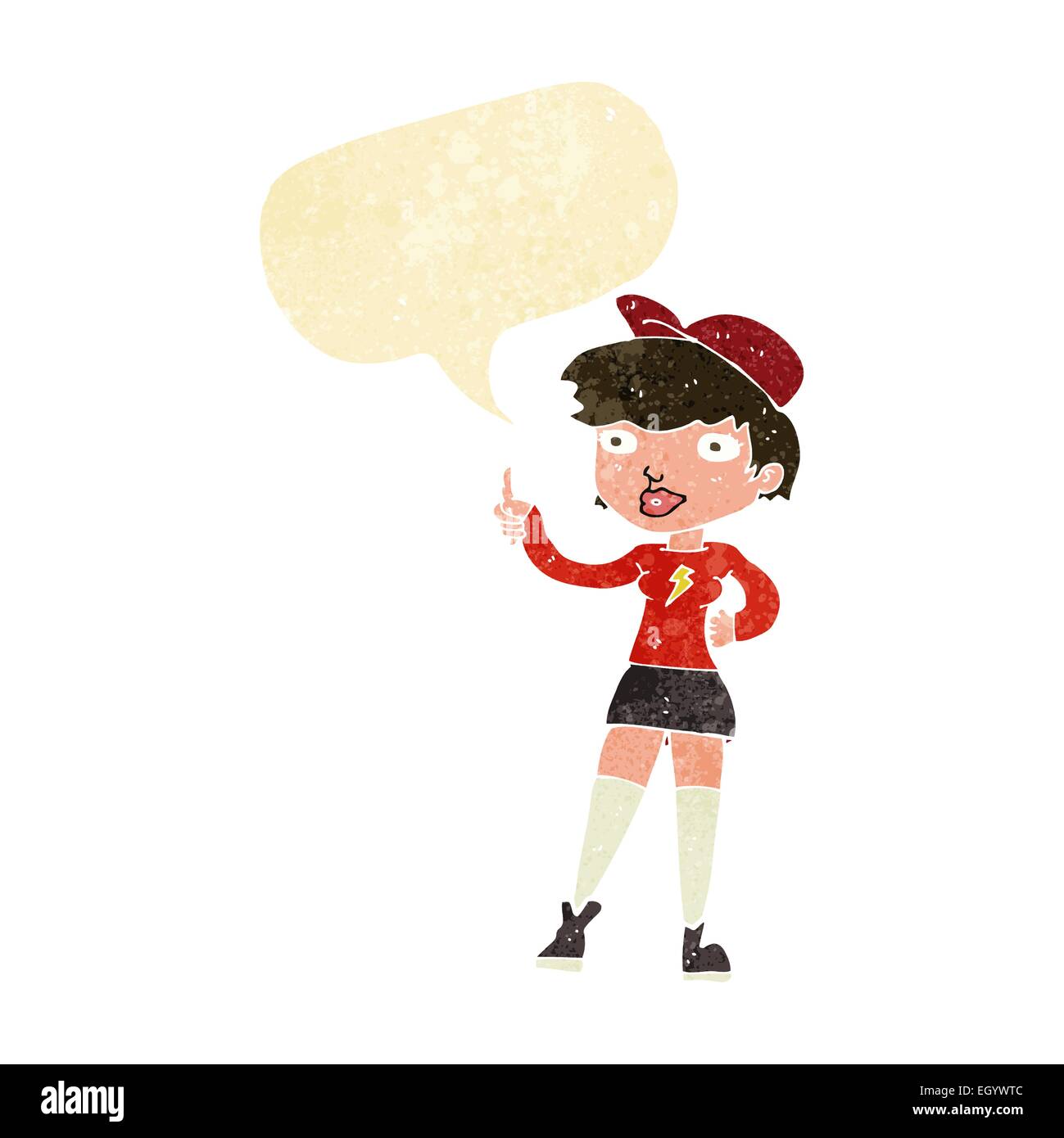 cartoon skater girl giving thumbs up symbol with speech bubble Stock ...