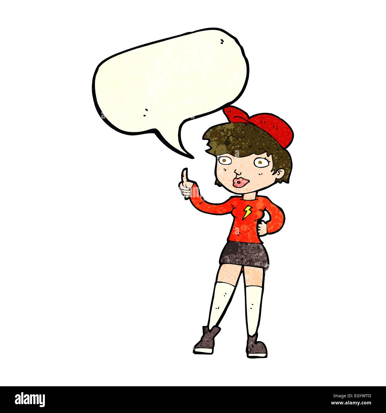 cartoon skater girl giving thumbs up symbol with speech bubble Stock ...