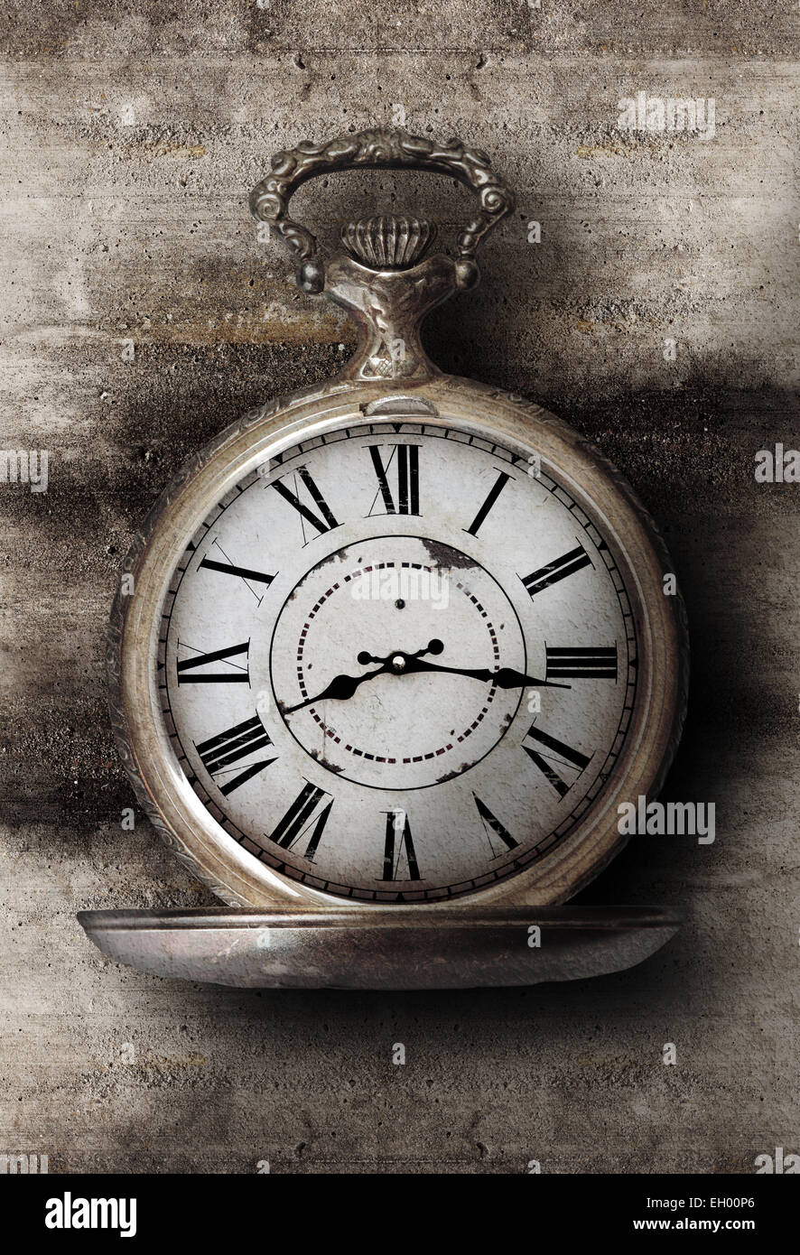 old and vintage clock on an old wall Stock Photo - Alamy