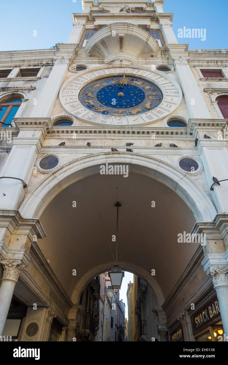 The clock tower in St. Mark's Square, Venice (Italy) Stock Photo