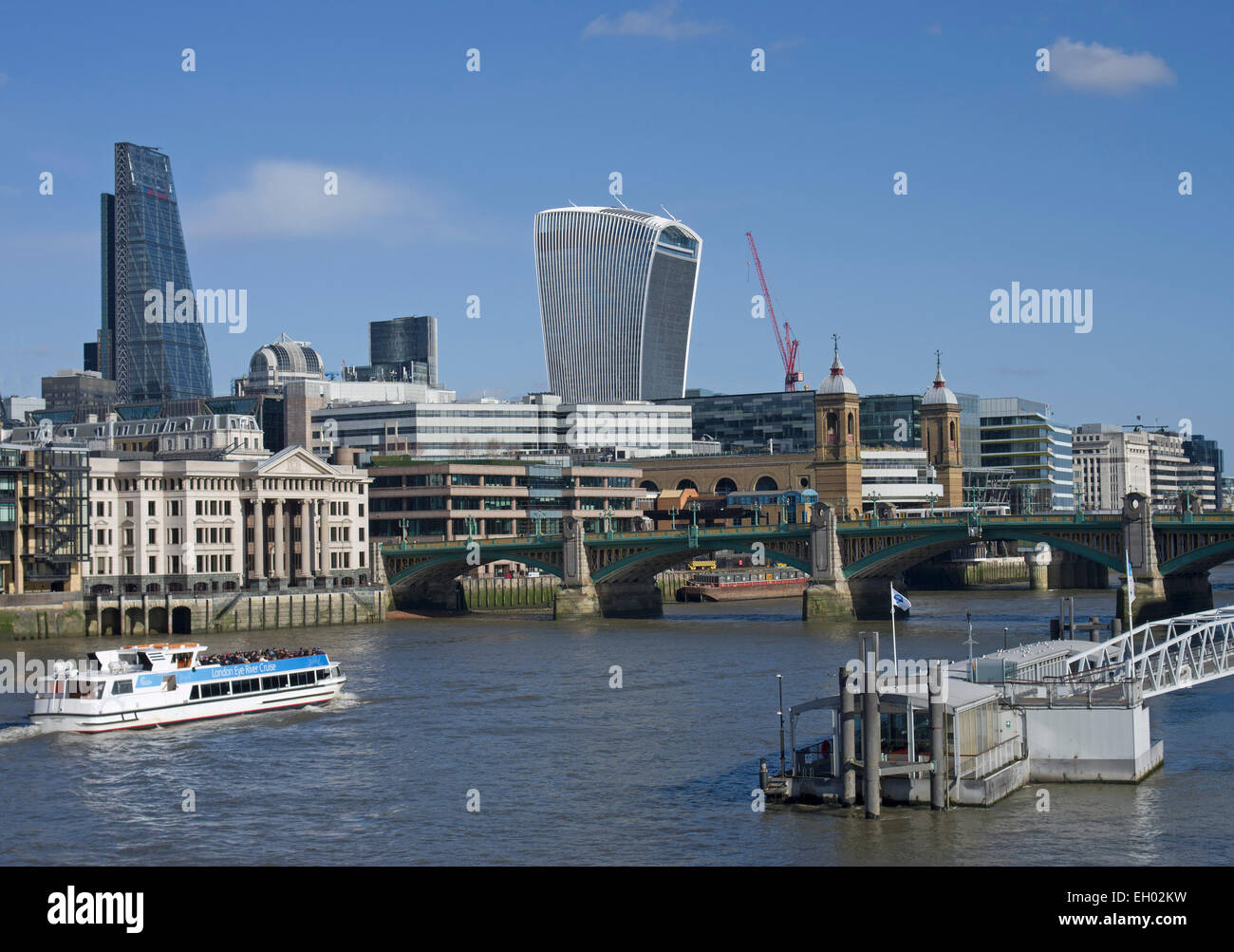 London City skyline with The Walkie Talkie, Cannon Street Station and The Cheese Grater to the left Stock Photo