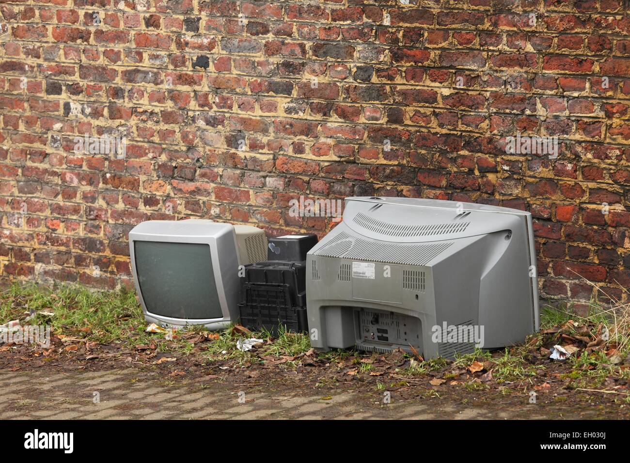 Old TVs thworn out Stock Photo