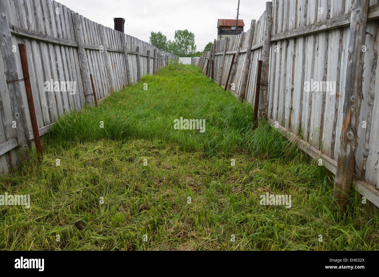 The former soviet gulag camp of Perm36, west of the Ural range in Russia near the town of Perm. Fence. Stock Photo