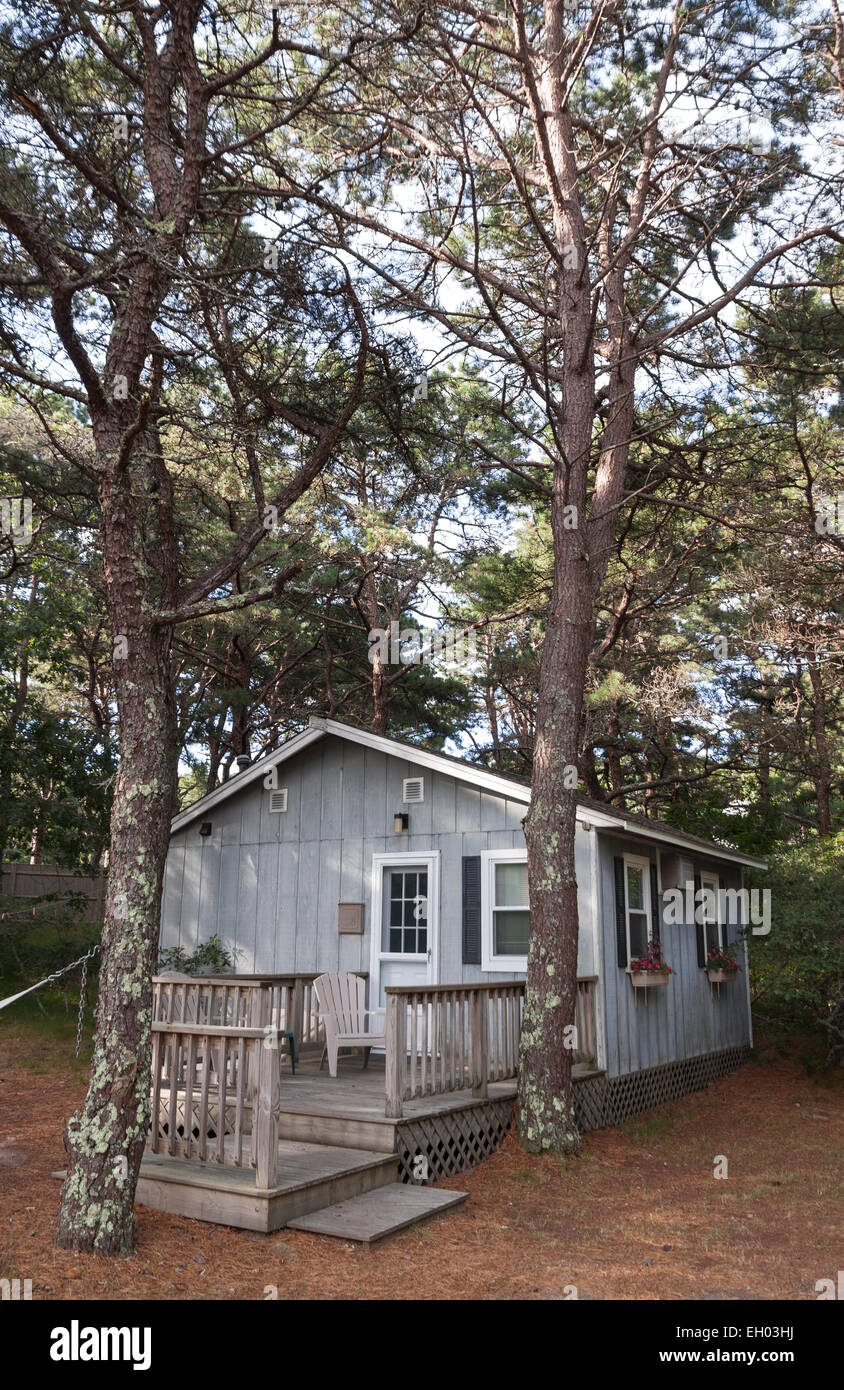 Vacation rental cabin in the woods on Cape Cod, Massachusetts. Stock Photo