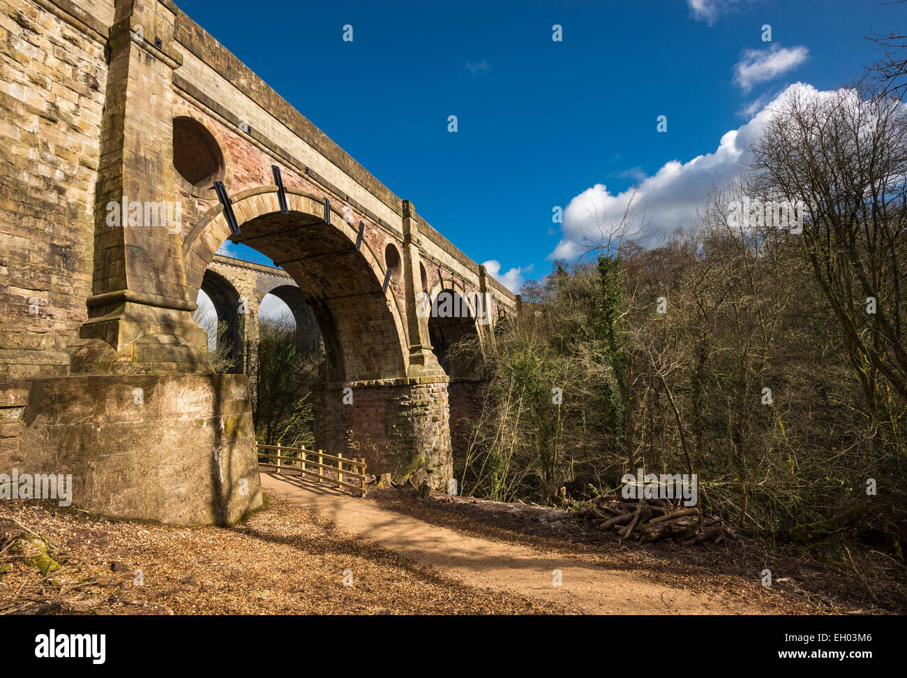 The newly restored aquaduct at Marple where the canal is taken over the river Goyt. Stock Photo
