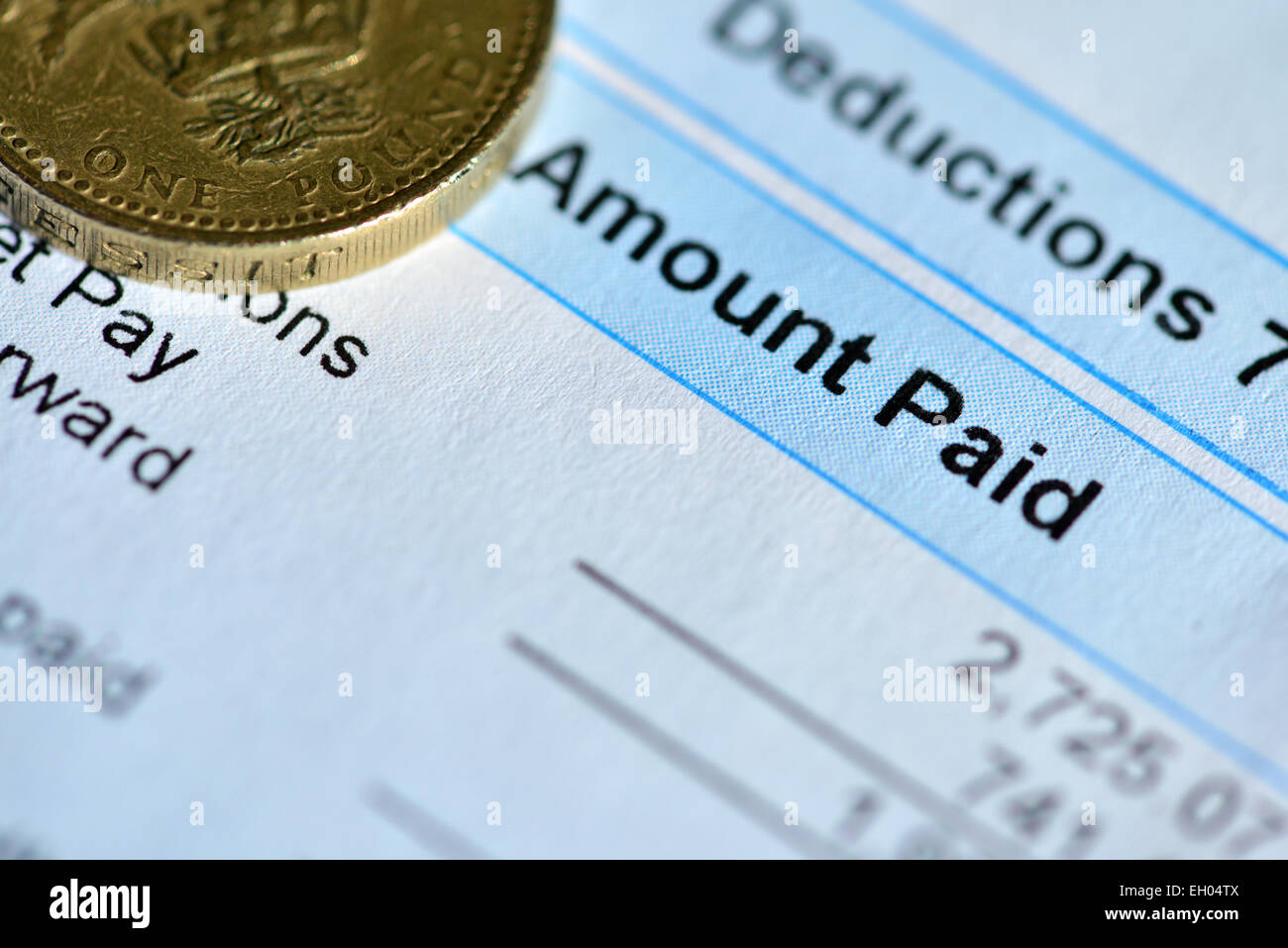 A payslip detailing amount of wages paid Stock Photo