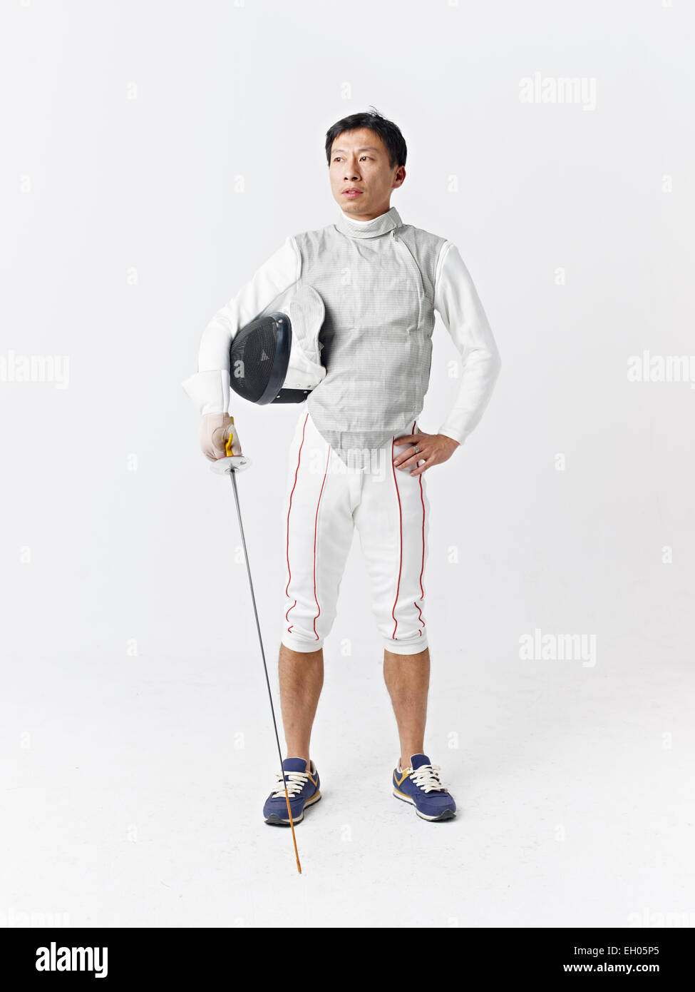 portrait of an male asian fencer. Stock Photo