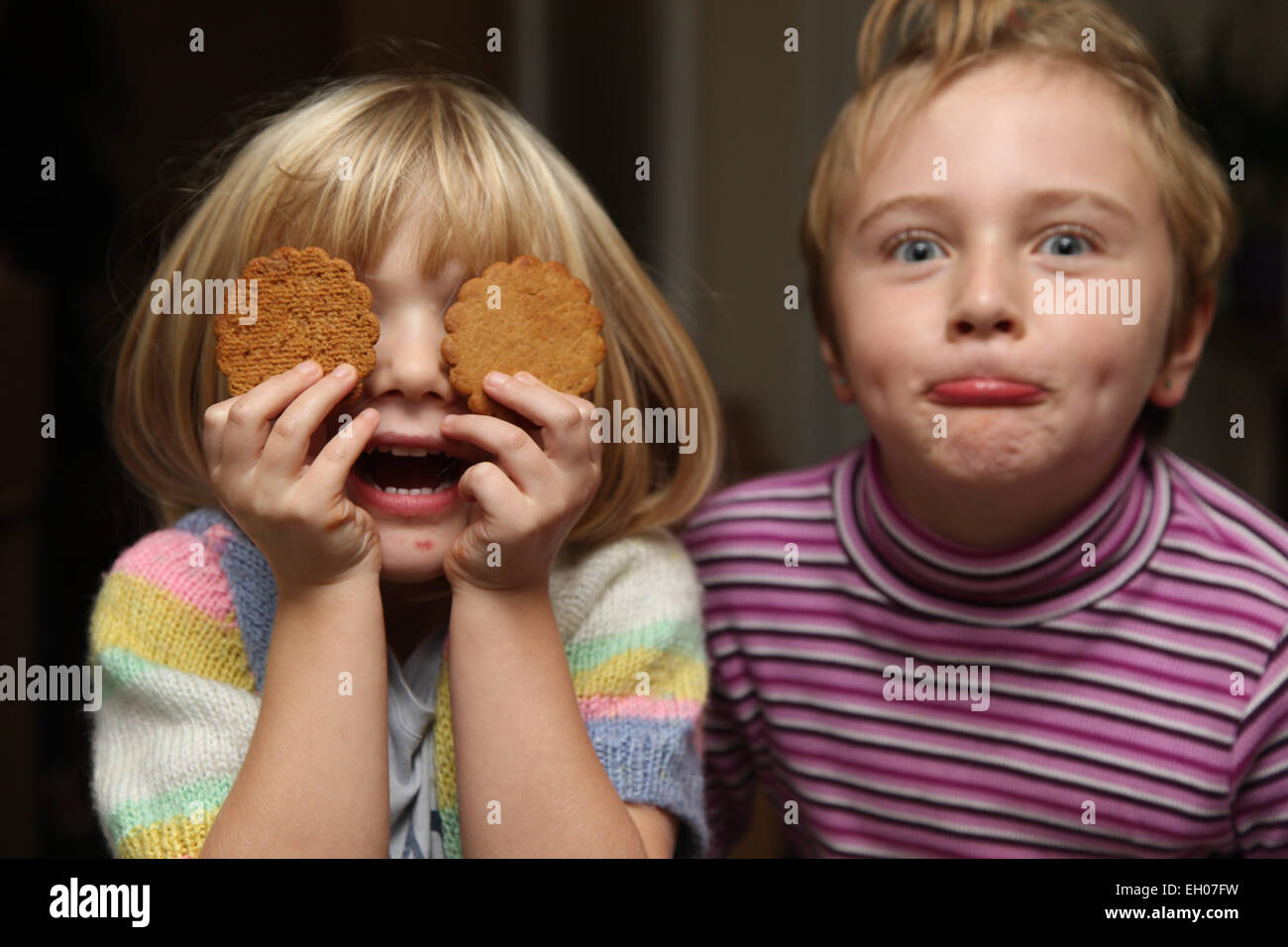 Children making funny faces - model released Stock Photo