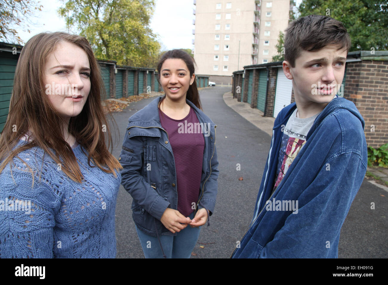 Teenager group near flats - model released Stock Photo