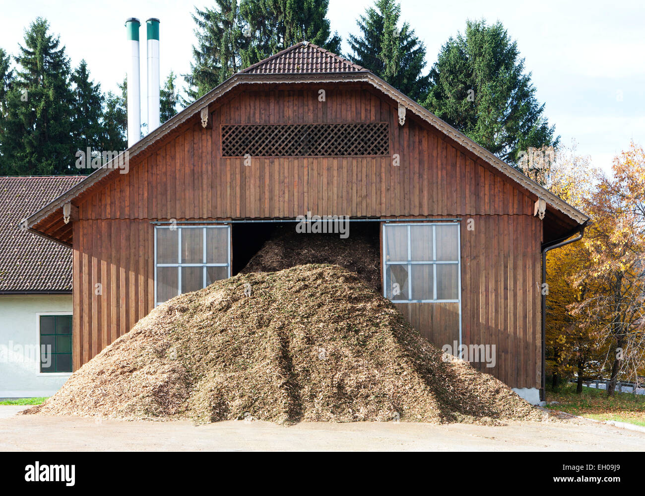 Austria Zell Am Moos Wood Chip Heating System In Barn Stock