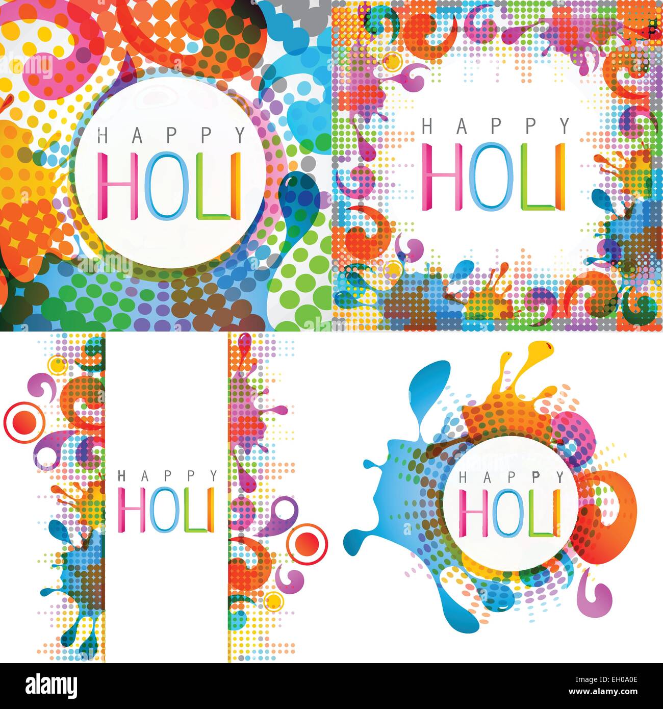 vector attractive set of holi design with colorful splashes Stock Vector