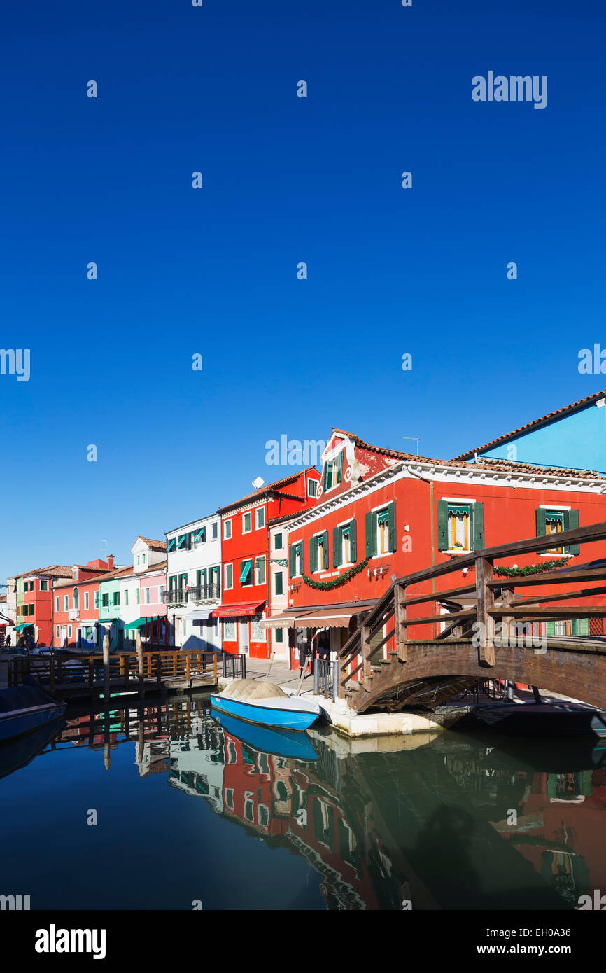Europe, Italy, Veneto, Venice, Burano multi coloured canal side houses Stock Photo