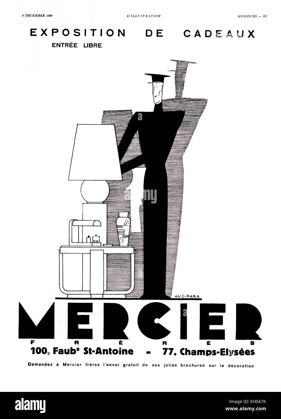 1930 advert for “Mercier” gift shop from French “L’Illustration” magazine. Stock Photo