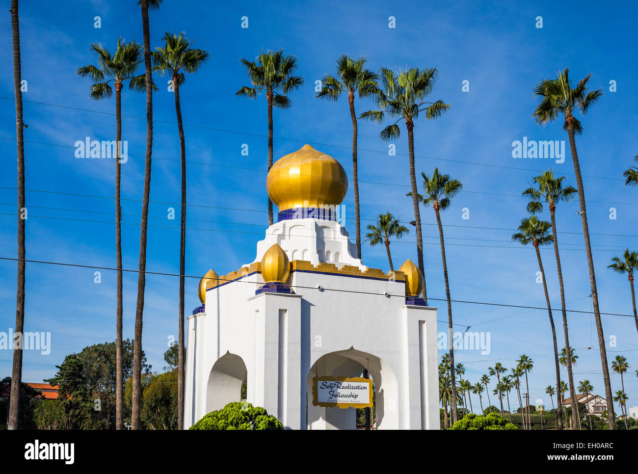 The golden dome of the Self Realization Fellowship. Encinitas, California, United States. Stock Photo