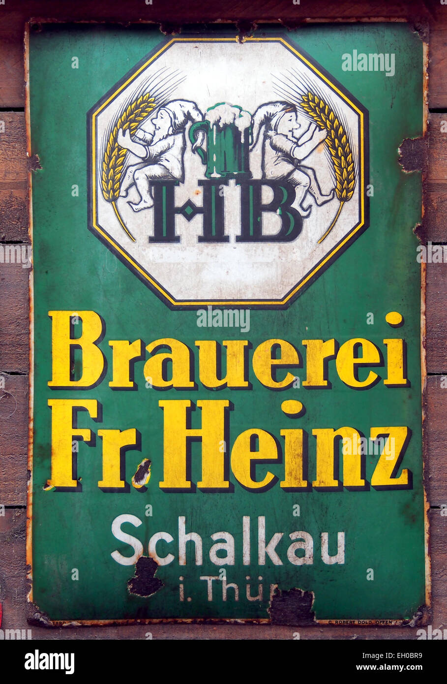 Brauerei Fr Heinz Schalkau enamel adverising sign Stock Photo