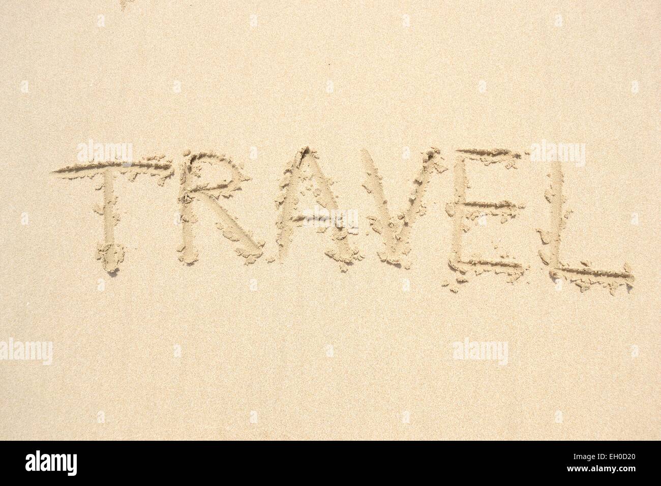 Hand drawn of a word travel on the beach Stock Photo