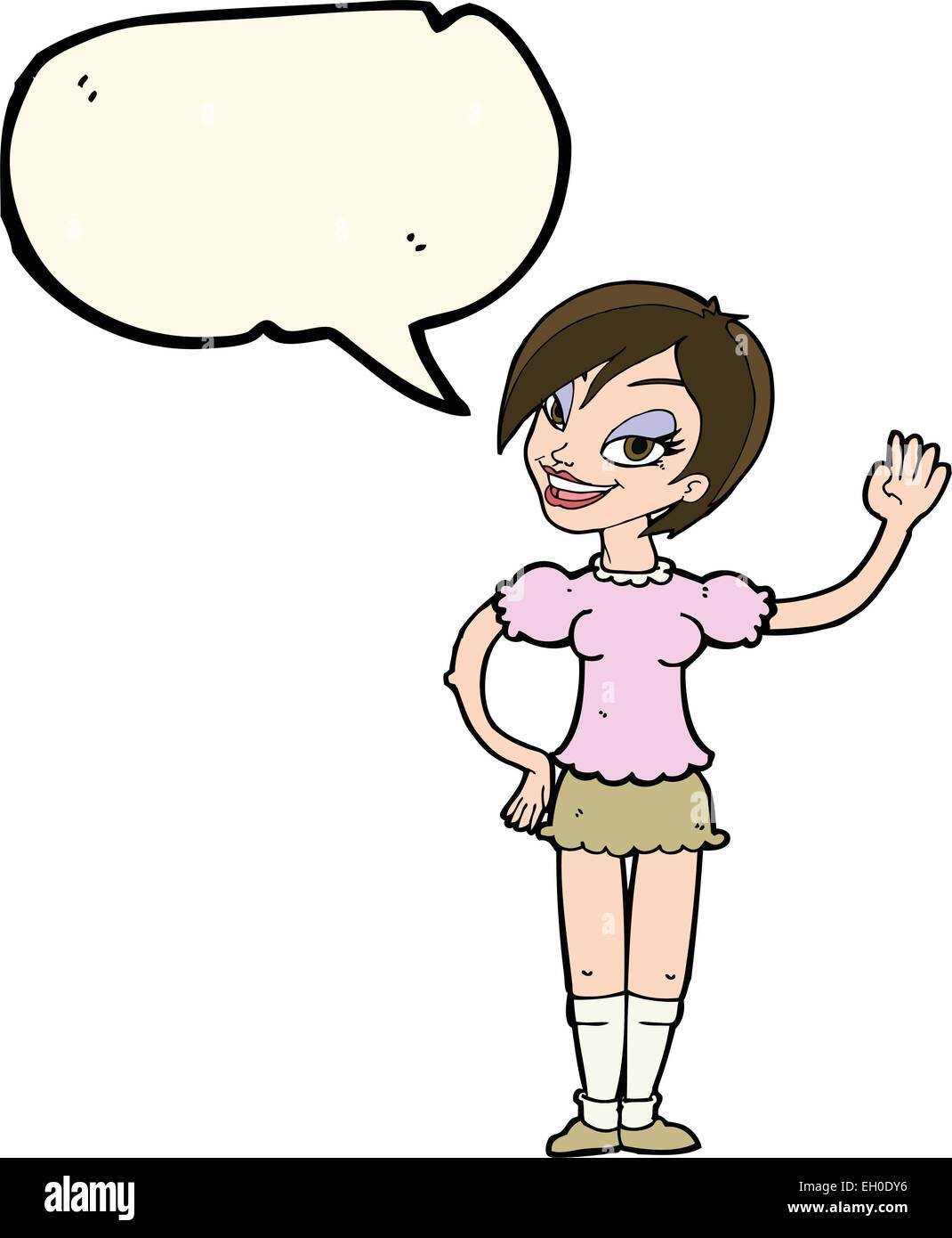cartoon waving woman with speech bubble Stock Vector Image & Art - Alamy
