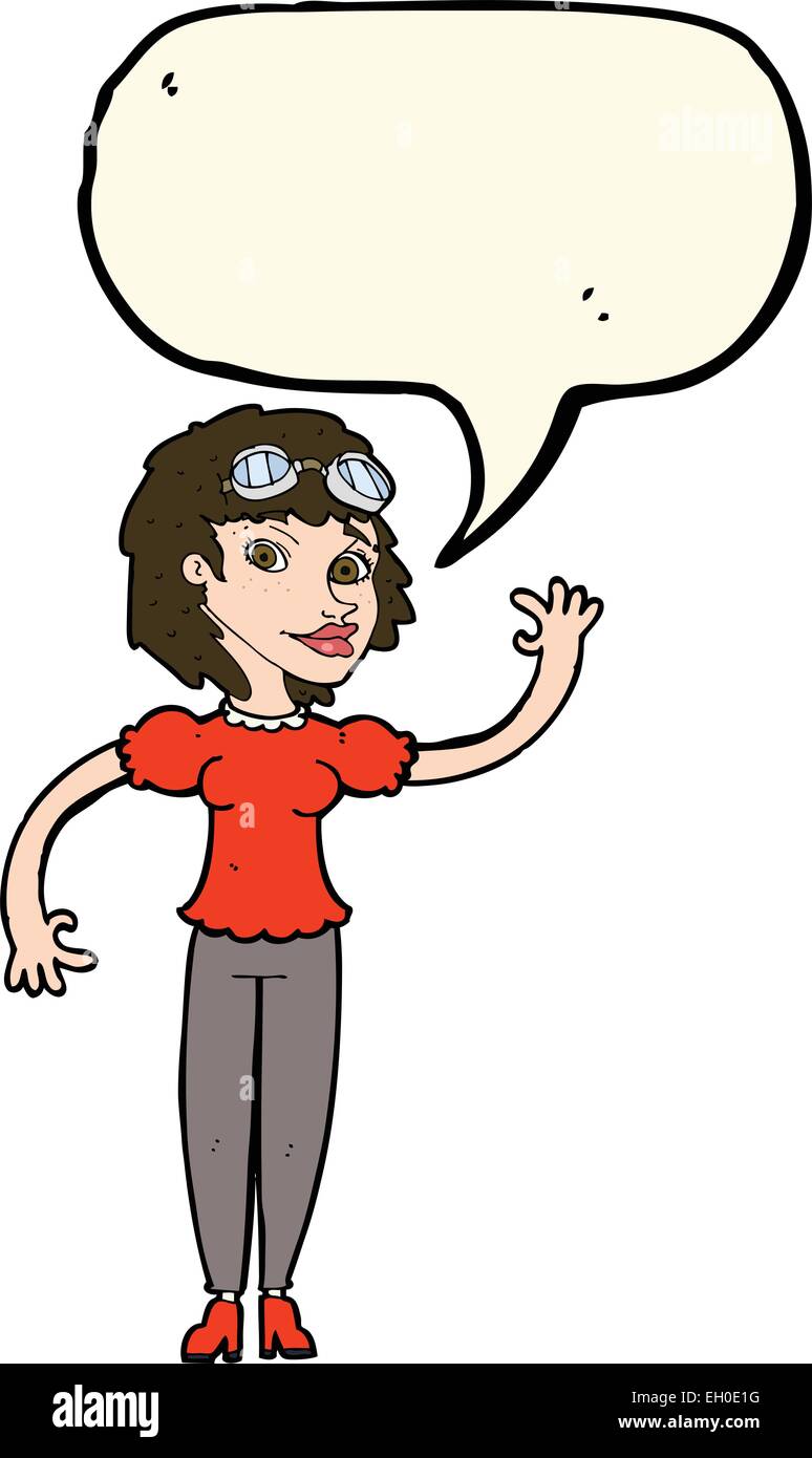cartoon pilot woman waving with speech bubble Stock Vector Image & Art ...