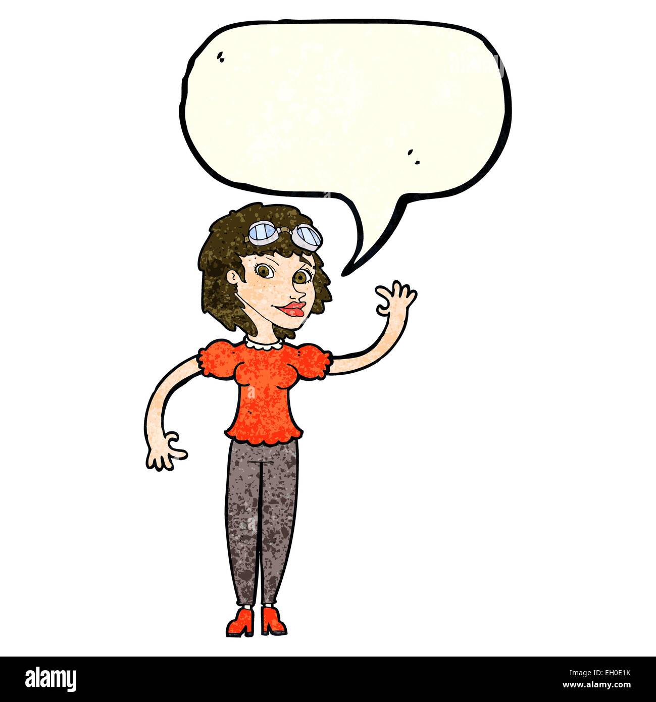 cartoon pilot woman waving with speech bubble Stock Vector Image & Art ...