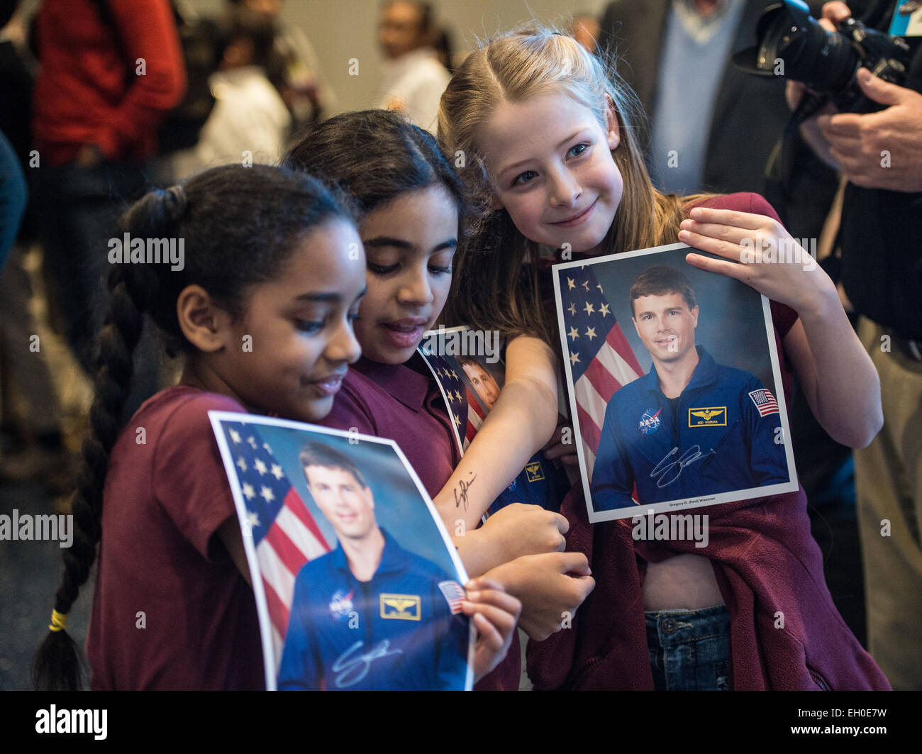 Astronaut Reid Wiseman visited the Maryland Science Center in Baltimore on February 11, 2015, where he shared his experiences aboard the International Space Station with students and signed autographs. Stock Photo