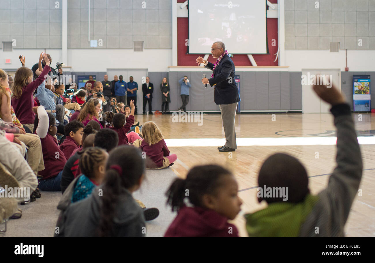 NASA Administrator Charles Bolden visited Jefferson-Houston School in Alexandria, VA to discuss his astronaut experiences and the importance of STEM education with students as part of 'NASA Day' activities. Stock Photo