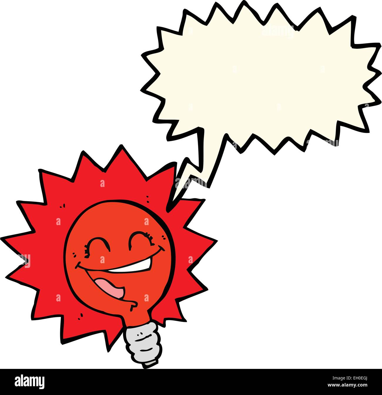 happy flashing red light bulb cartoon with speech bubble Stock Vector