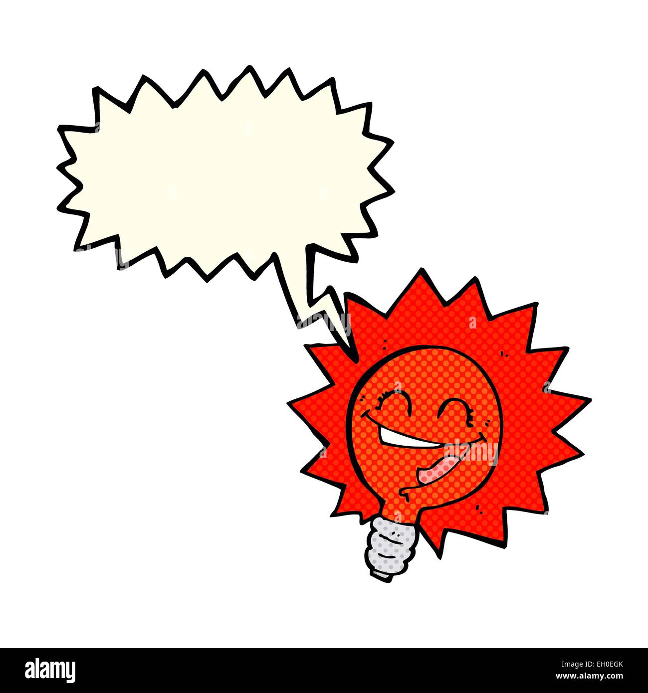 happy flashing red light bulb cartoon with speech bubble Stock Vector