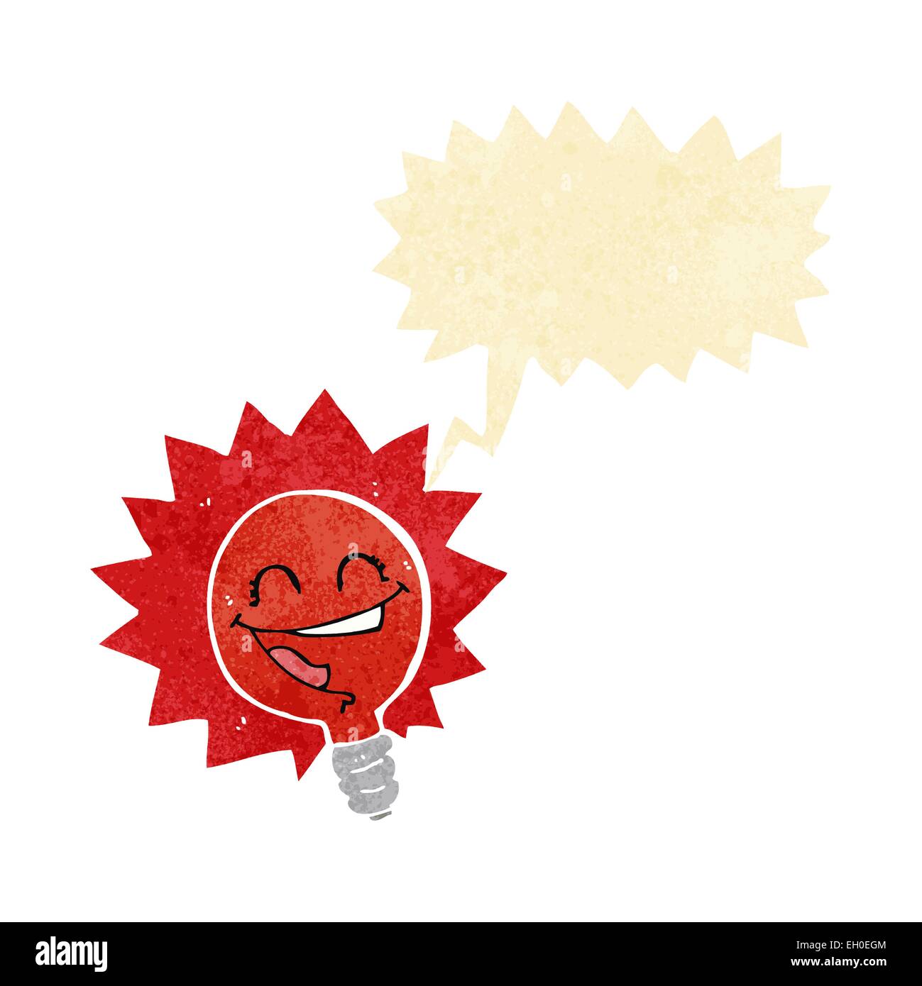 happy flashing red light bulb cartoon with speech bubble Stock Vector