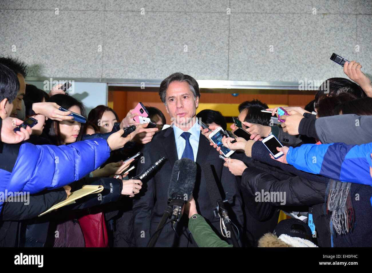 Deputy Secretary of State Antony &quot;Tony&quot; Blinken addresses reporters at the Ministry of Foreign Affairs in Seoul, South Korea, on February 9, 2015. Stock Photo
