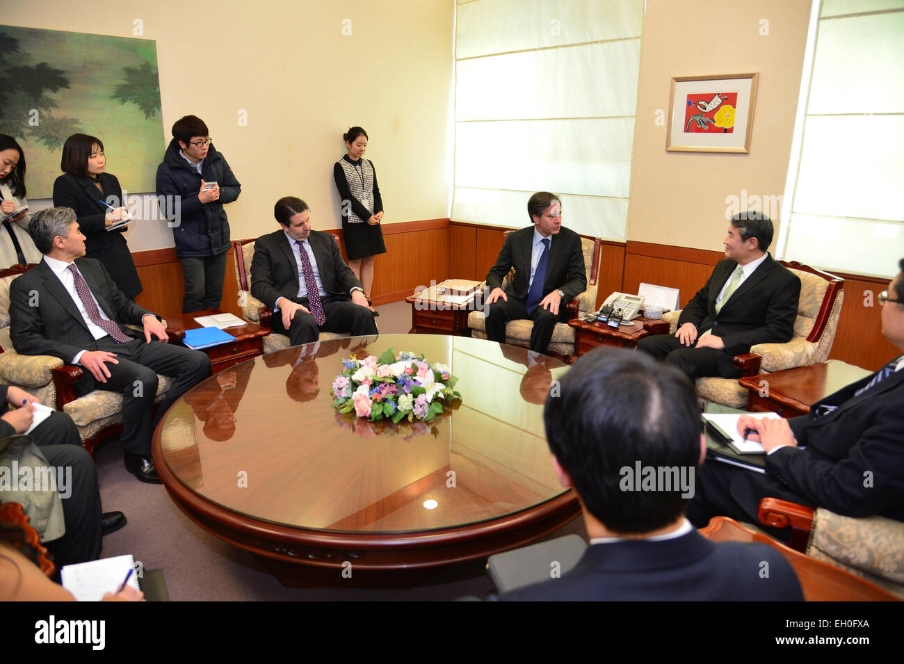 Deputy Secretary of State Antony &quot;Tony&quot; Blinken meets with First Vice Minister of Foreign Affairs Cho Tae-yong at the Korean Ministry of Foreign Affairs in Seoul, South Korea, on February 9, 2015. Stock Photo