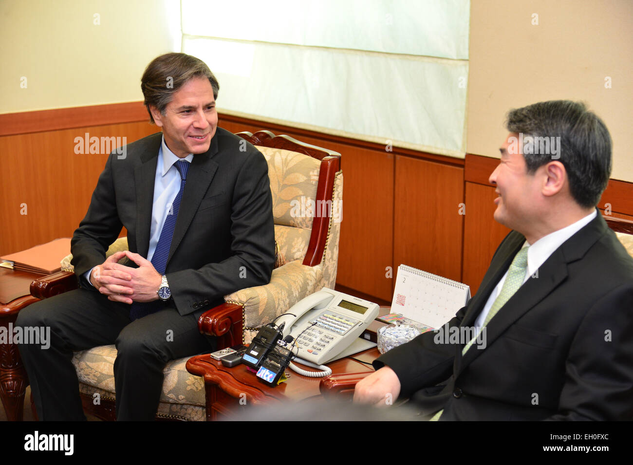 Deputy Secretary of State Antony &quot;Tony&quot; Blinken meets with First Vice Minister of Foreign Affairs Cho Tae-yong at the Korean Ministry of Foreign Affairs in Seoul, South Korea, on February 9, 2015. Stock Photo