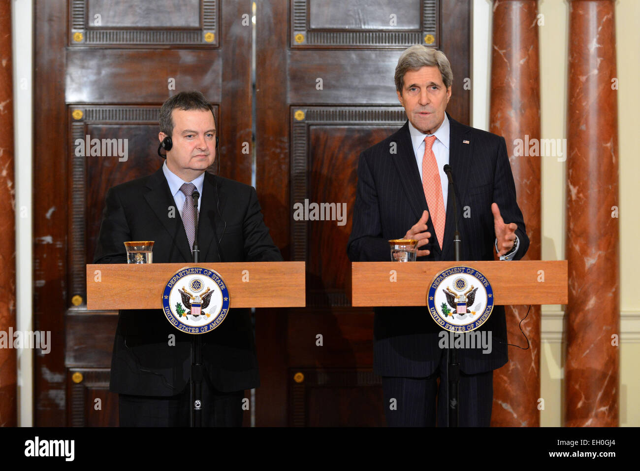 U.S. Secretary of State John Kerry addresses reporters during a joint