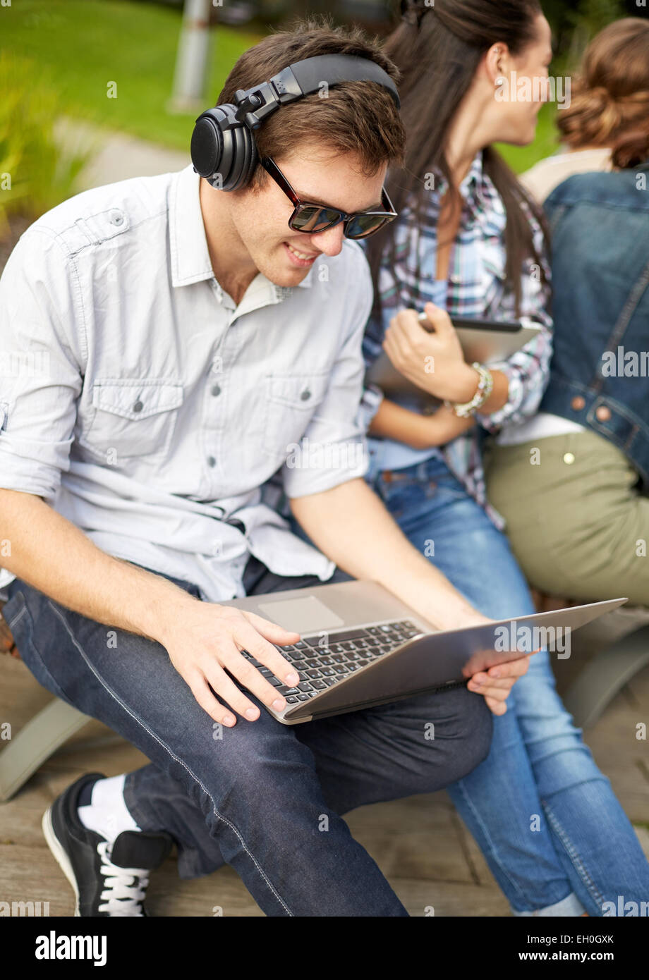students or teenagers with laptop computers Stock Photo