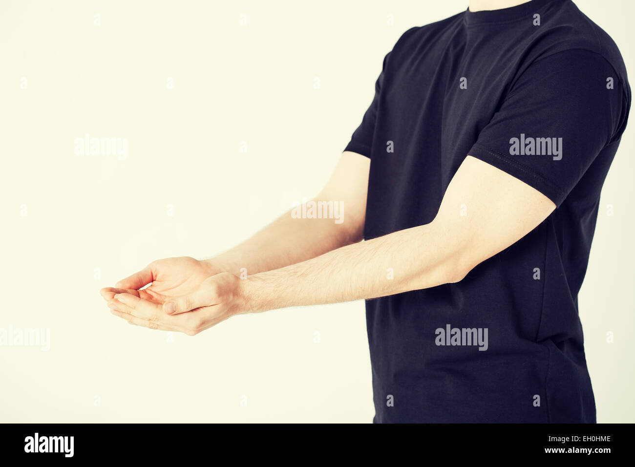 mans hands showing something Stock Photo