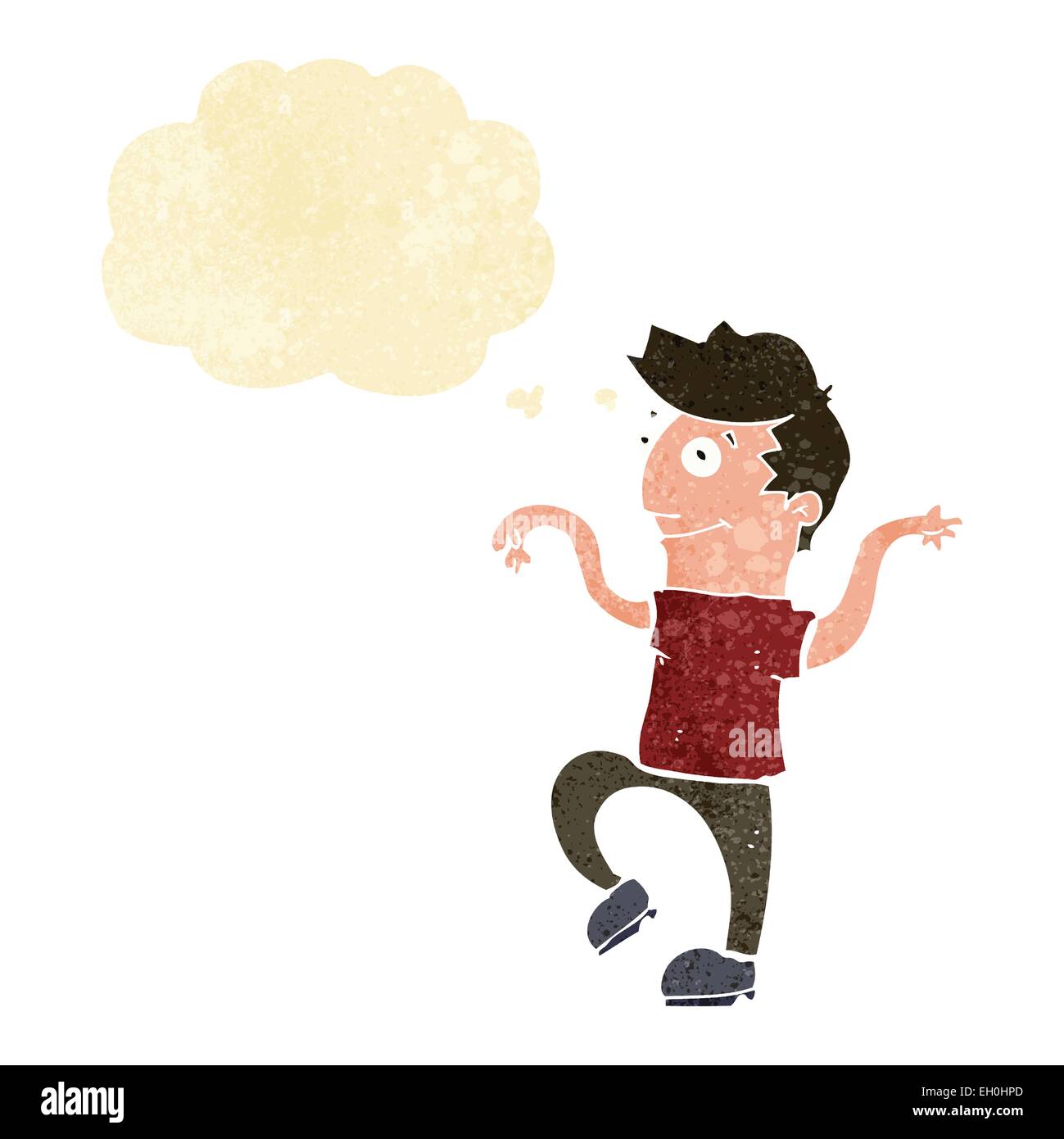 cartoon happy man doing funny dance with thought bubble Stock Vector ...