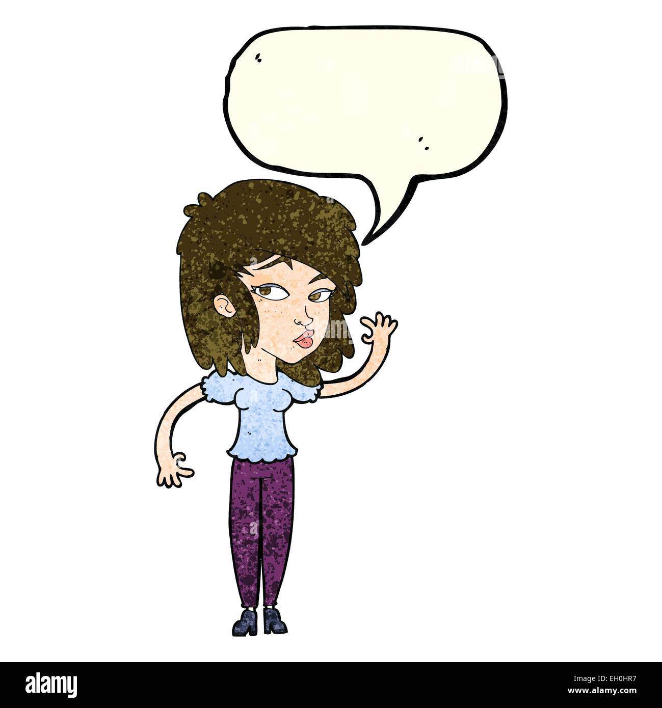 cartoon pretty woman waving with speech bubble Stock Vector Image & Art ...