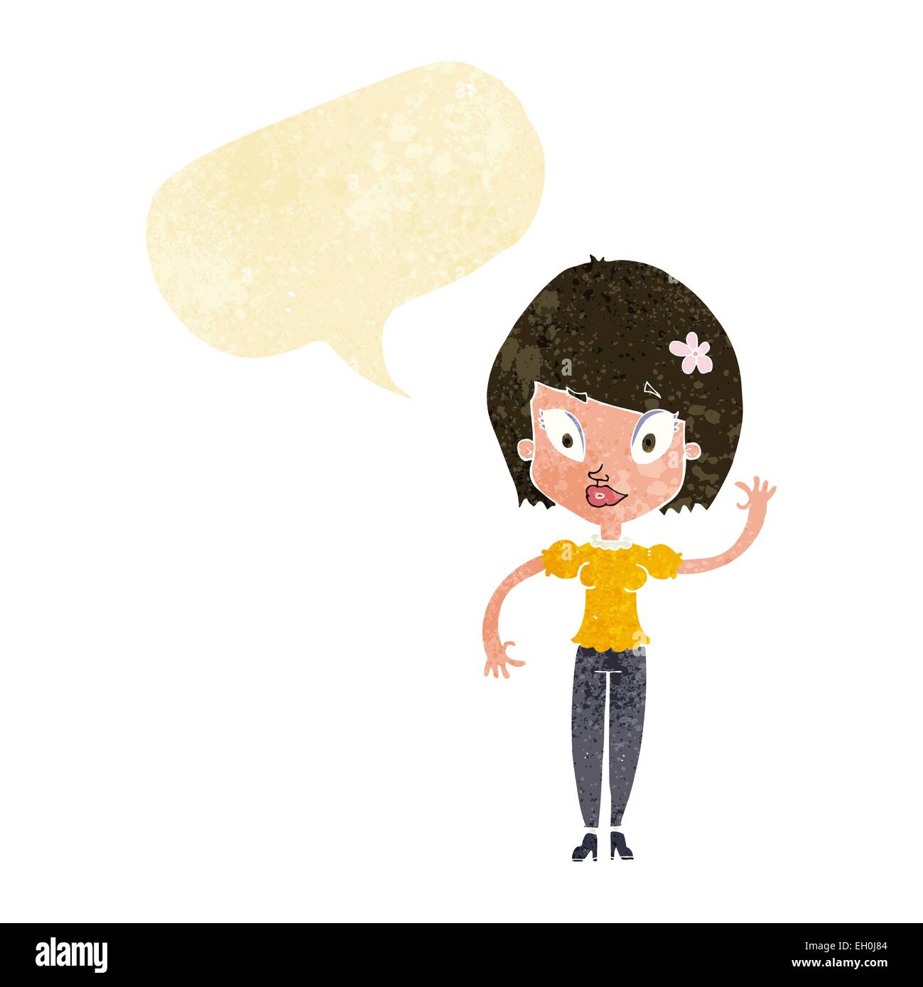cartoon pretty woman waving with speech bubble Stock Vector Image & Art ...