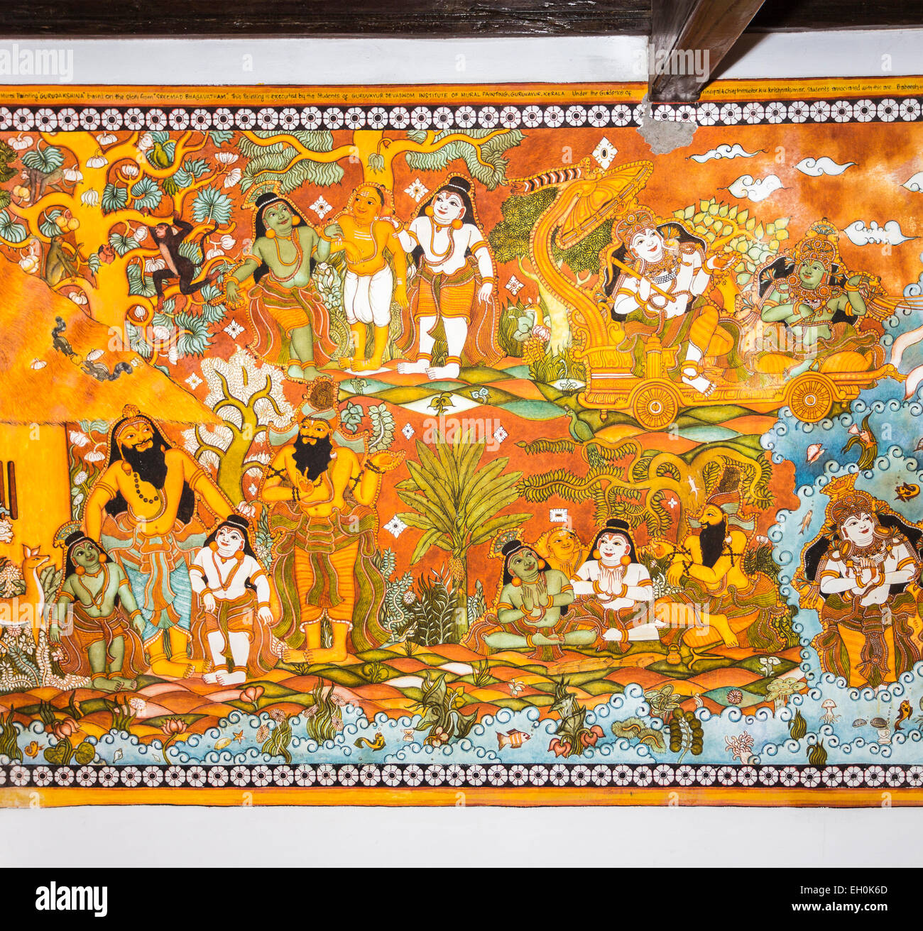 Mural, typical traditional Keralan style painting inside a house