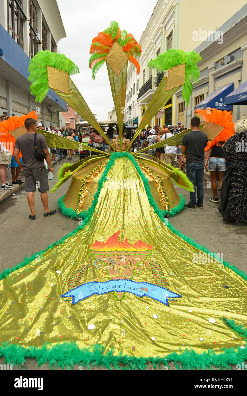 Part of a beauty queen's dress during the carnival parade in Ponce, Puerto Rico. USA territory. Caribbean Island. Stock Photo