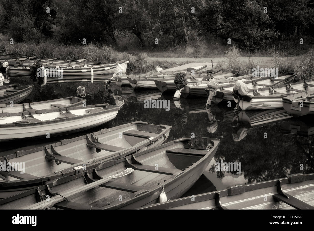 Fishing boats in channel of Lakes of Killarney. Ireland Stock Photo