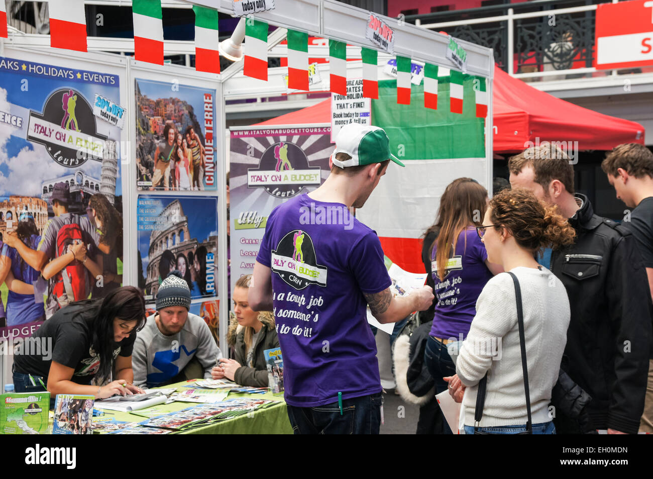 Young people at TNT Travel Show at the Business Design Centre, London England United Kingdom UK Stock Photo