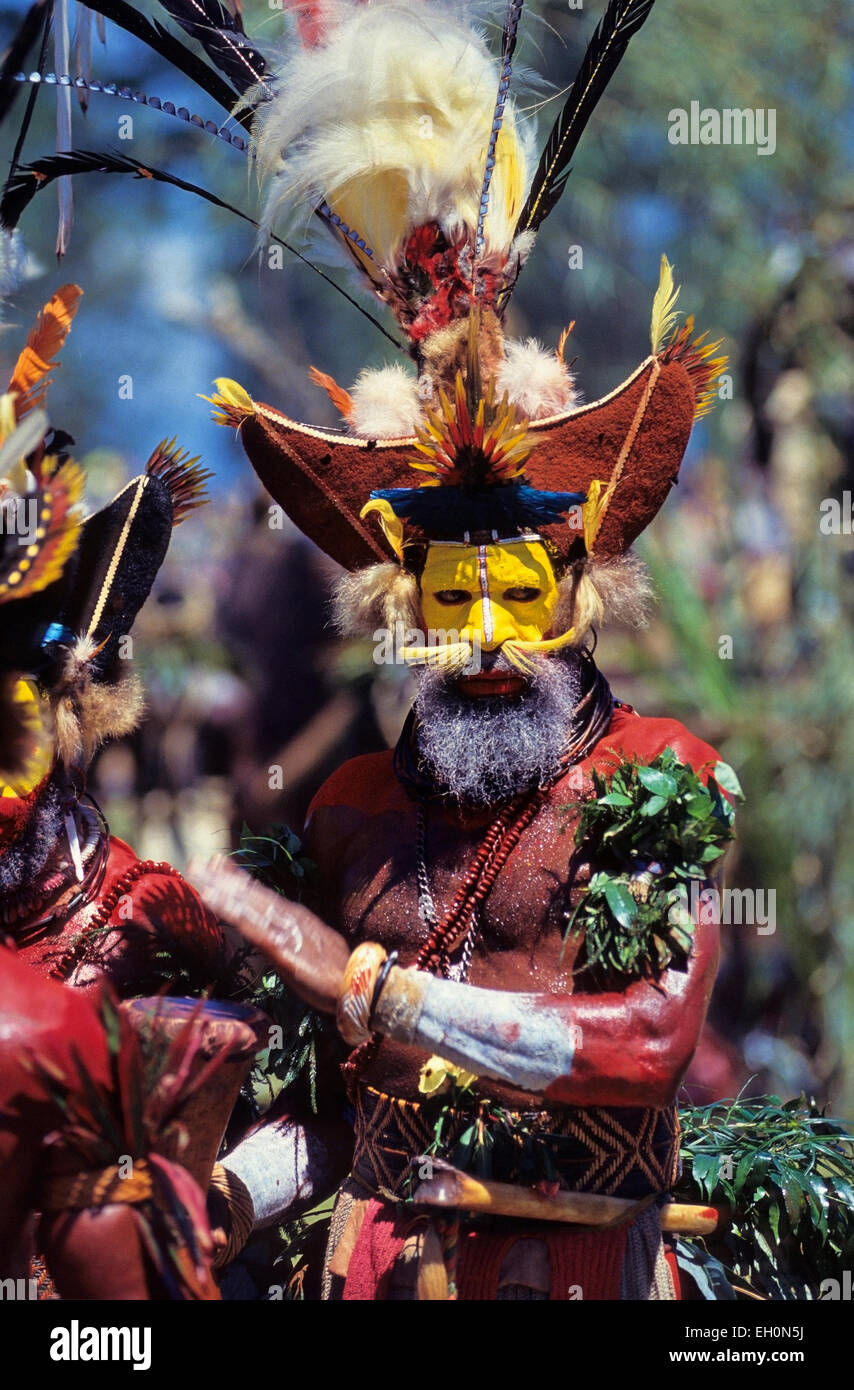 Huli wigman during sing-sing, Mt. Hagen, Papua New Guinea Stock Photo