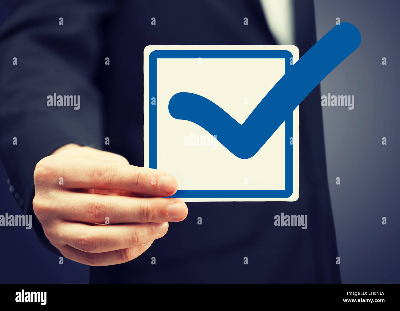 closeup of checkbox and blue mark in it Stock Photo