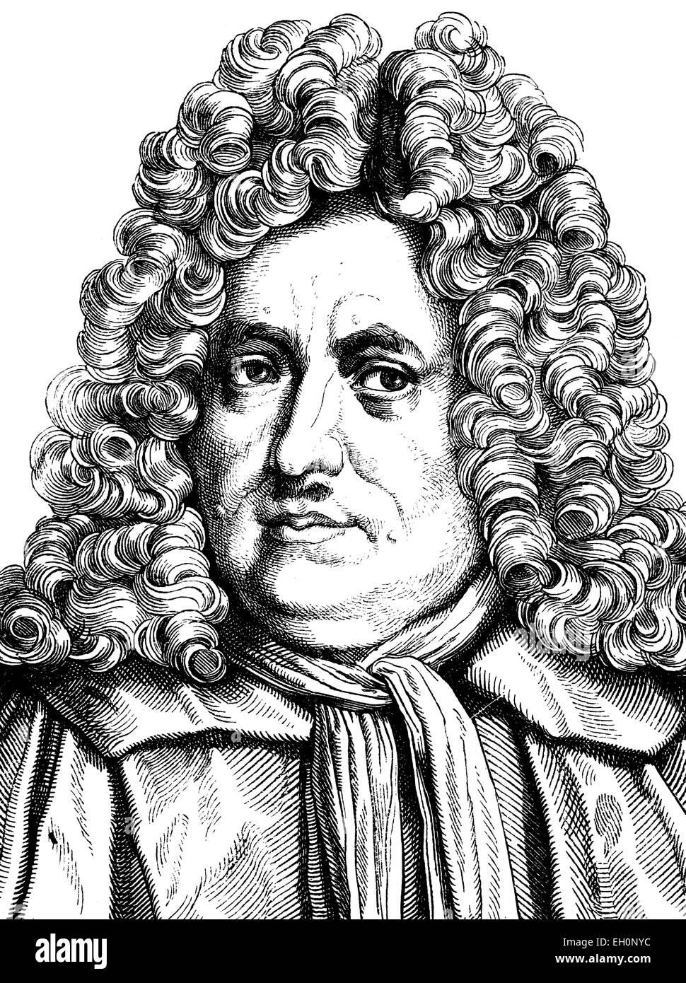 Digital improved image of Christian Thomasius, lawyer, philospher of the Enlightenment, 1655 - 1728, historical illustration, portrait, 1880 Stock Photo
