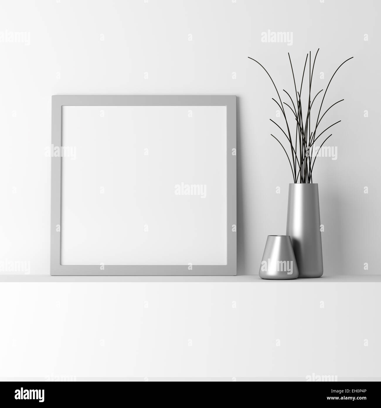 blank gray photo frame on white shelf Stock Photo - Alamy