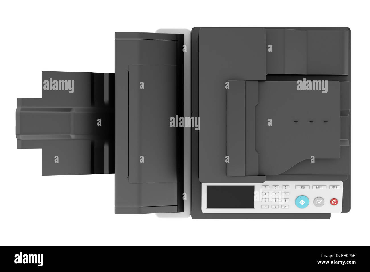 top view of modern office multifunction printer isolated on white