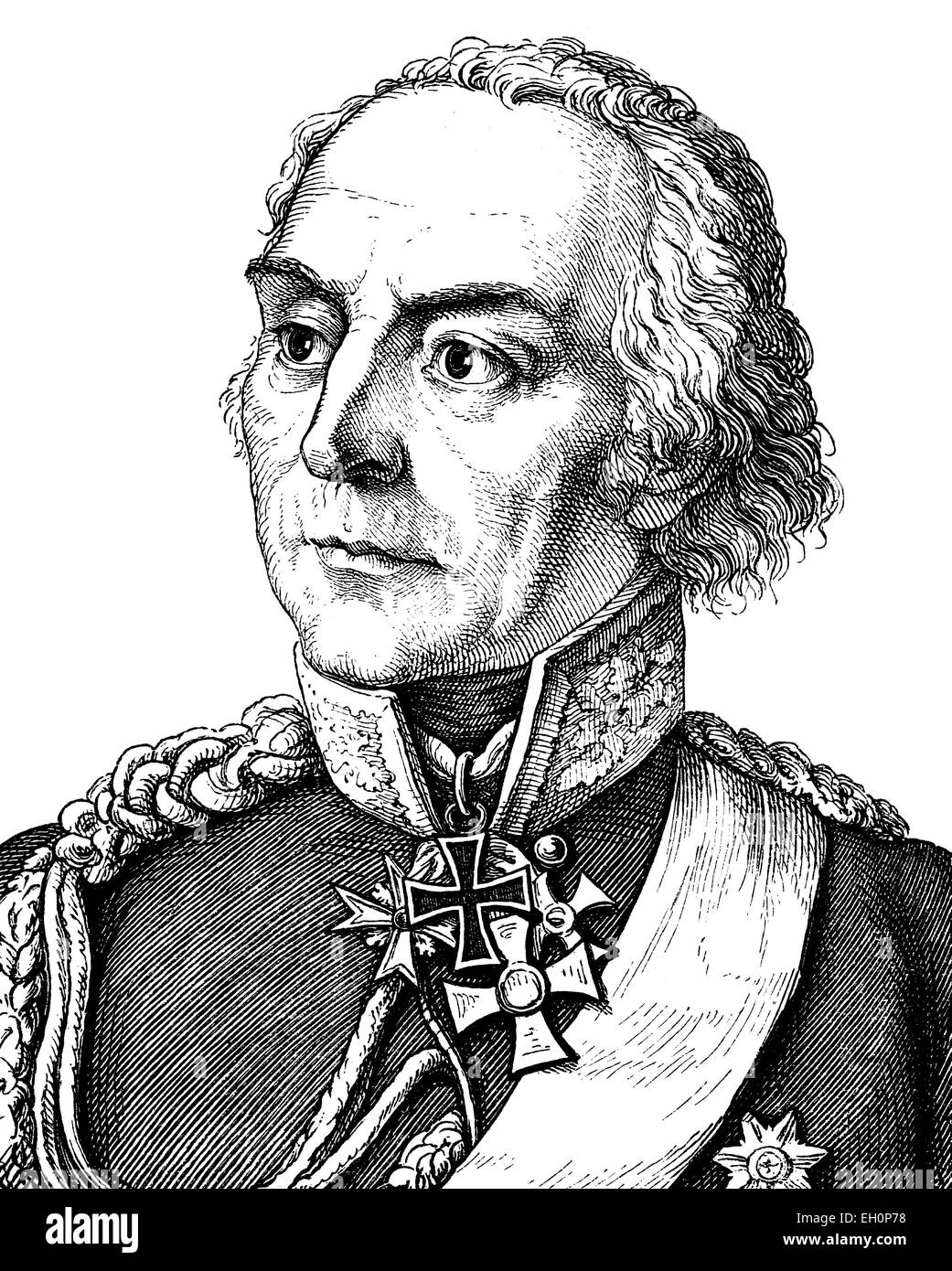Digital improved image of Hans David Ludwig, Graf Yorck von Wartenberg, Prussian field marshal, 1759 - 1830, historical illustration, portrait, 1880 Stock Photo